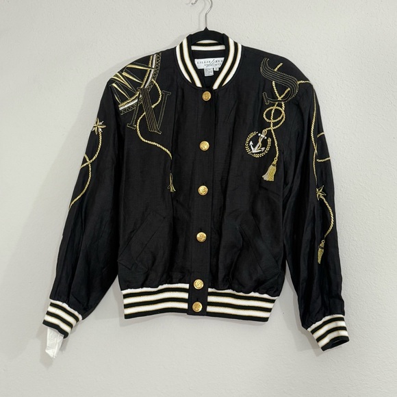 Vintage 80’s-90’s Lillie Rubin Embroidered Beaded Nautical LINEN Jacket Size 12 - Picture 1 of 10